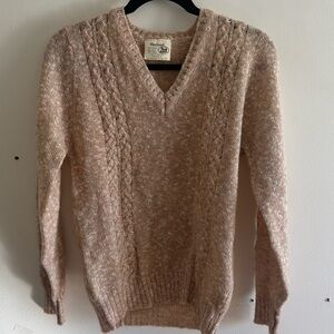 Shetland Vintage Sweater Made in Scottland Wool & Cotton Cable Knit V-Neck